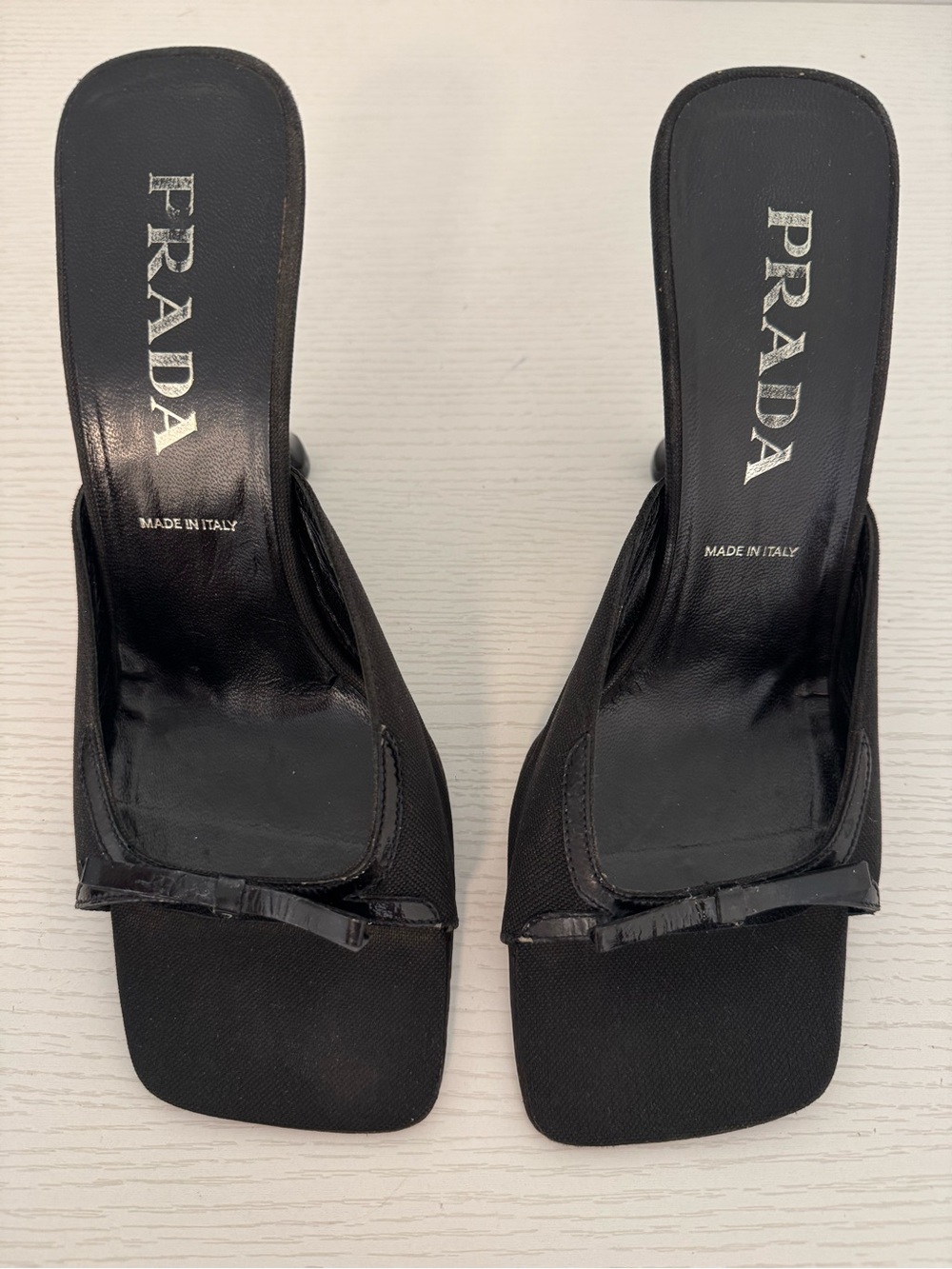 Prada Archival Vintage Black Square Toe Bow Open Toe Heels EU 38.5 Y2K Shoes